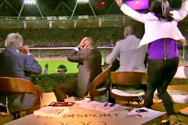 Colin Jackson, Michael Johnson and Denise Lewis in the BBC
commentary box as Mo Farah sprinted to 10,000m victory