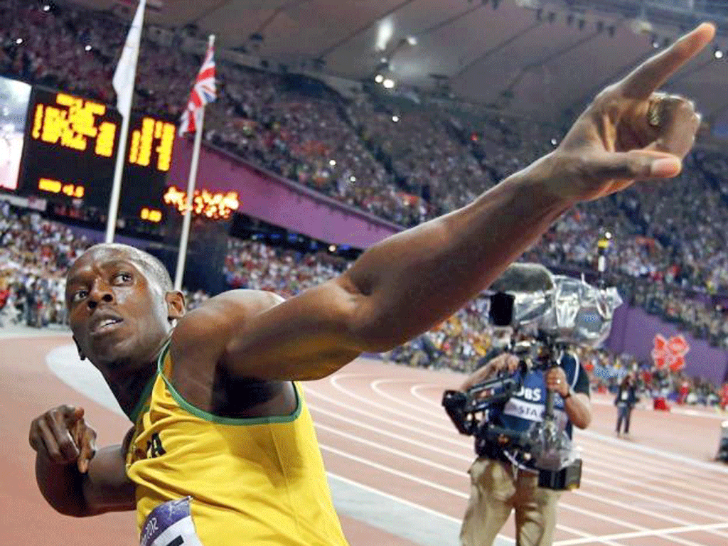 Usain Bolt – and his trademark celebration – after the 100m last night