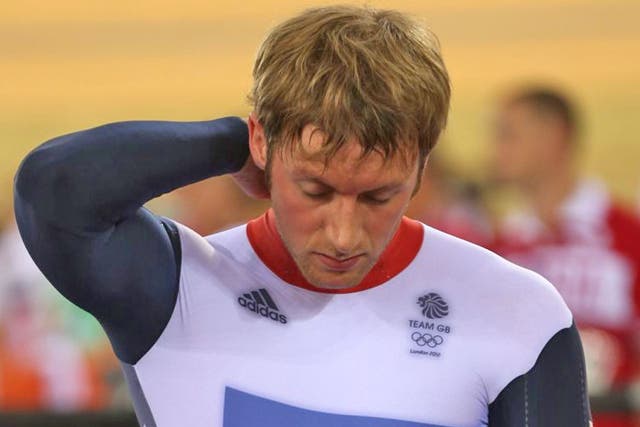 Great Britain’s Jason Kenny goes in the sprint today