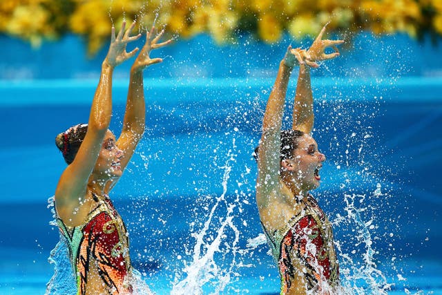 Synchronised swimming duo Olivia Federici and Jenna Randall
