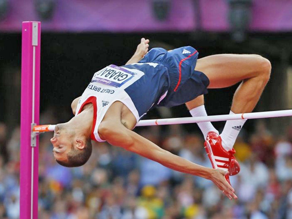 Robbie Grabarz competes in the final of the men's high jump tonight