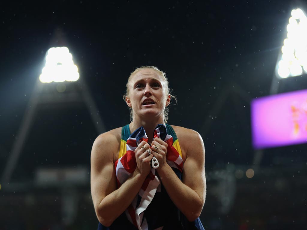 August 7, 2012: Sally Pearson of Australia celebrates after winning the gold medal in the Women's 100m Hurdles Final