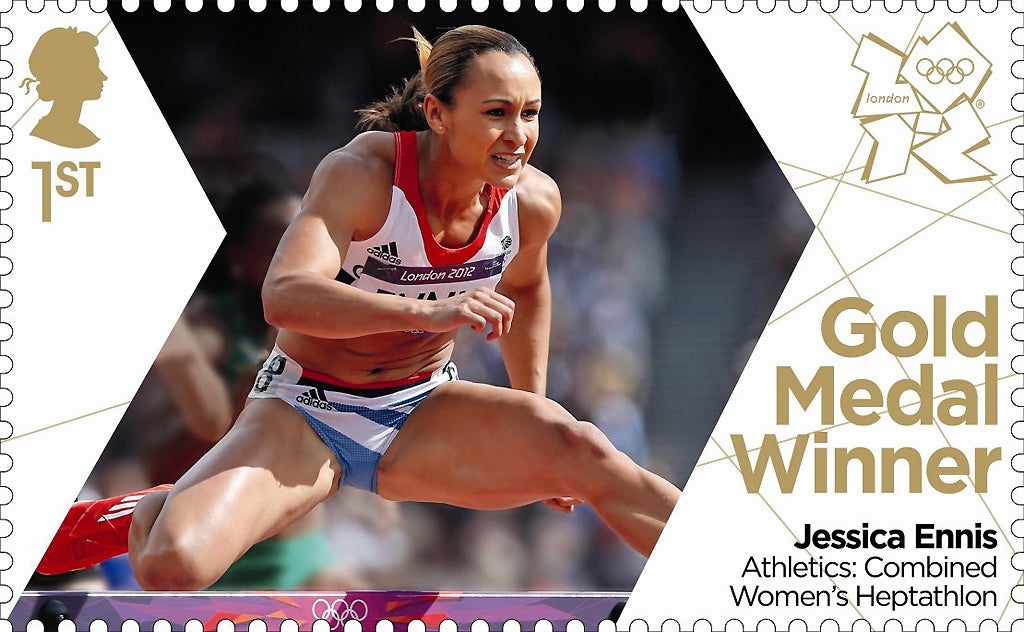 A stamp issued to celebrate Jessica Ennis' gold medal win in the Women's Heptathlon
