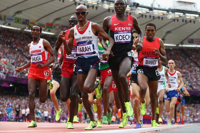 August 8, 2012: Mo Farah in action in the 5000 metres today