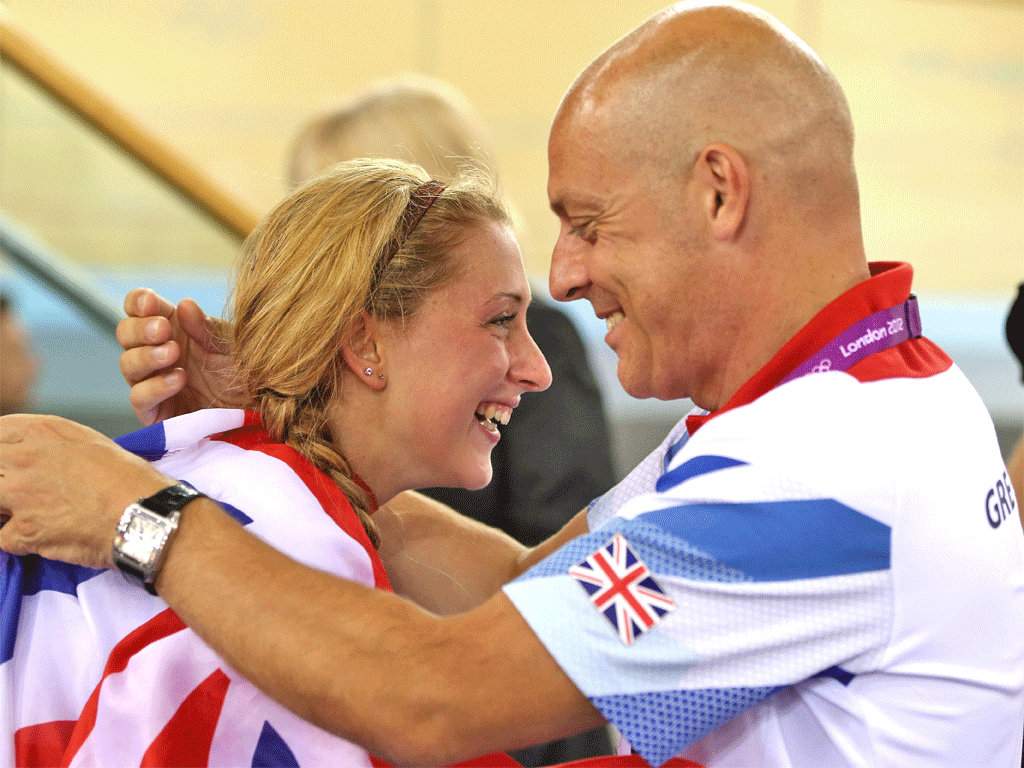 Dave Brailsford with double gold winner Laura Trott