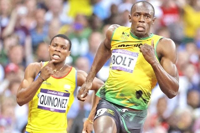 Usain Bolt on his way to victory in last night’s 200m semi-final