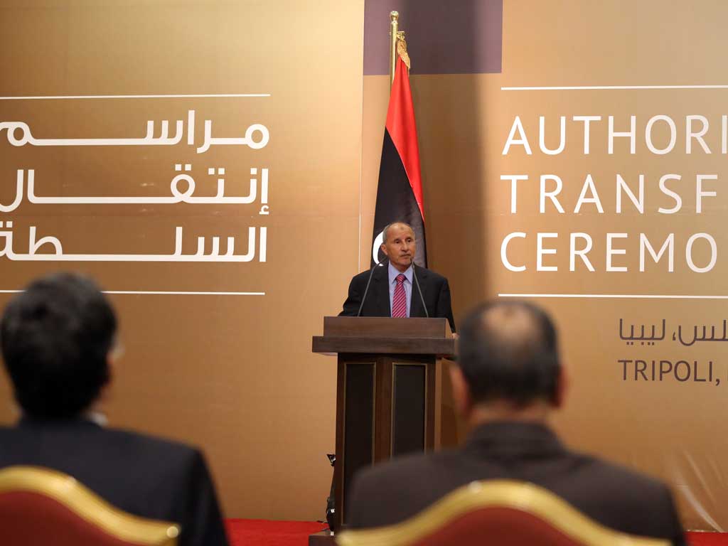 Libya's National Transitional Council's chief Mustafa Abdel Jalil at the transfer of authority ceremony in Tripoli