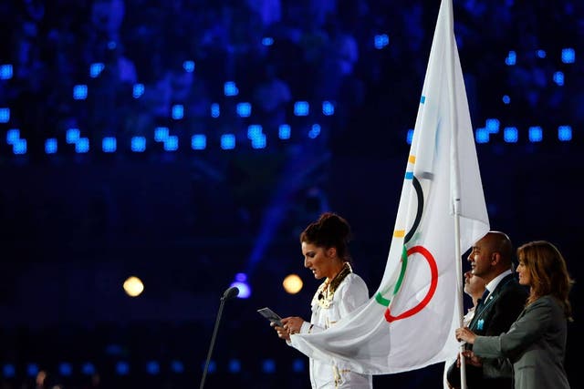 Sarah Stevenson reads the athletes oath at the opening ceremony