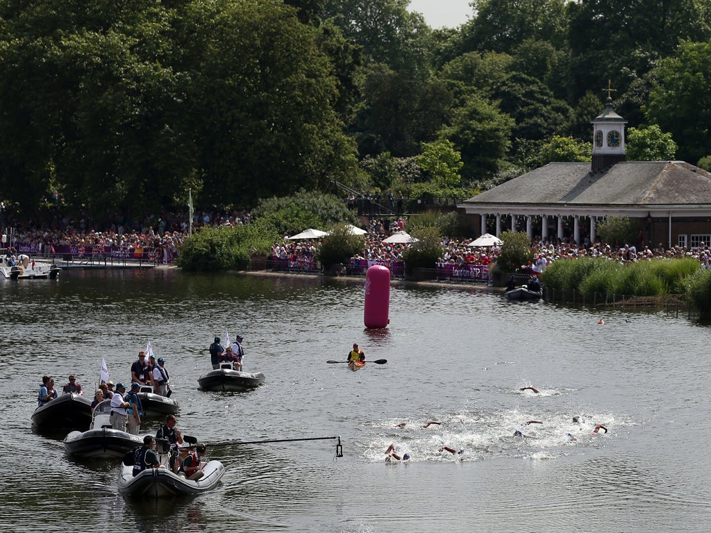 Swimmers compete in the 10km marathon at Hyde Park