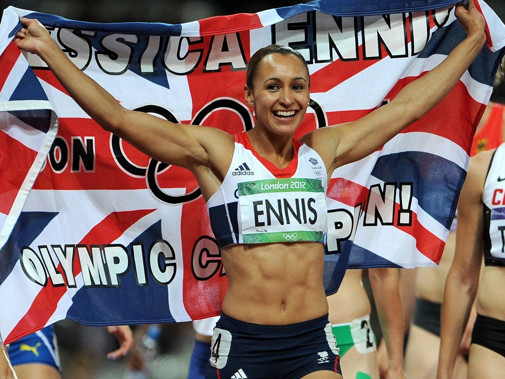 Jessica Ennis after winning gold in the heptathlon