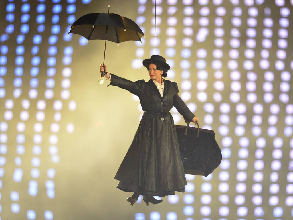 An actor playing Mary Poppins in the opening ceremony