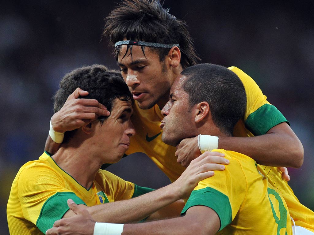 Youngsters Oscar (left), Neymar (centre) and Romulo are charged with bringing home the gold medal