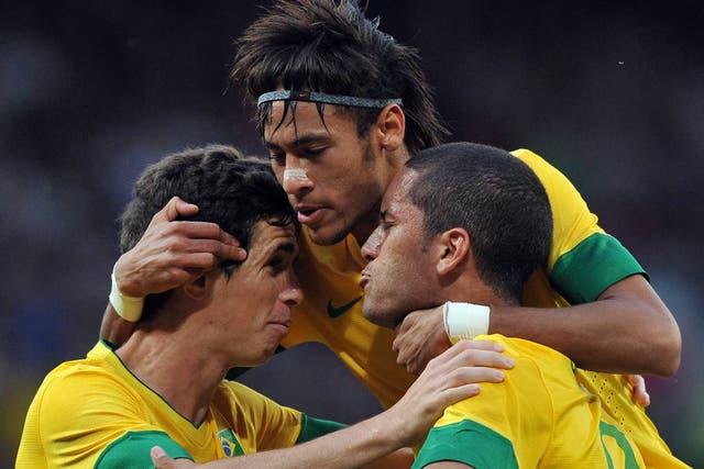 Youngsters Oscar (left), Neymar (centre) and Romulo are charged with bringing home the gold medal