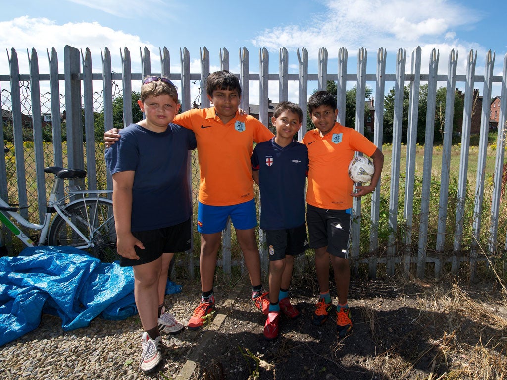 Left to right: Jai and Abhik Roy, Arjun Rattu and Arun Roy, who live in Leeds, want somewhere to play football