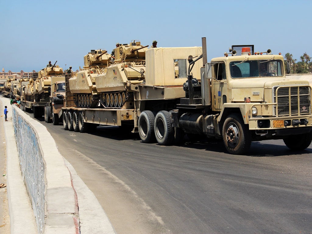 An Egyptian military convoy advances into north Sinai