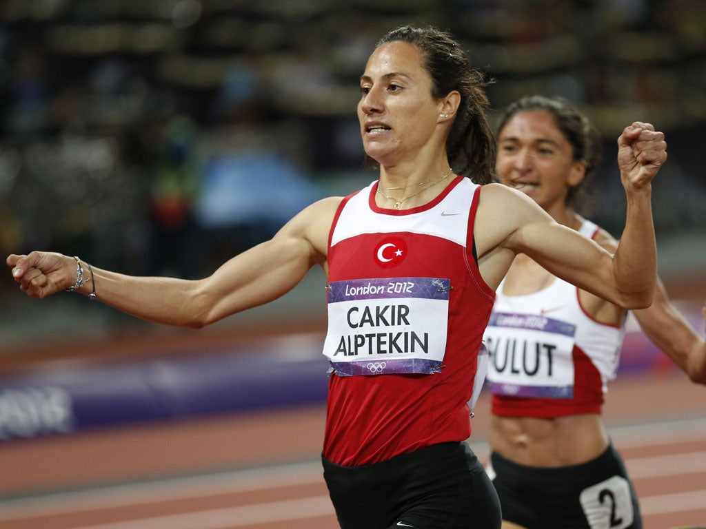 Turkey's Asli Cakir Alptekin crosses the line to win the 1500m