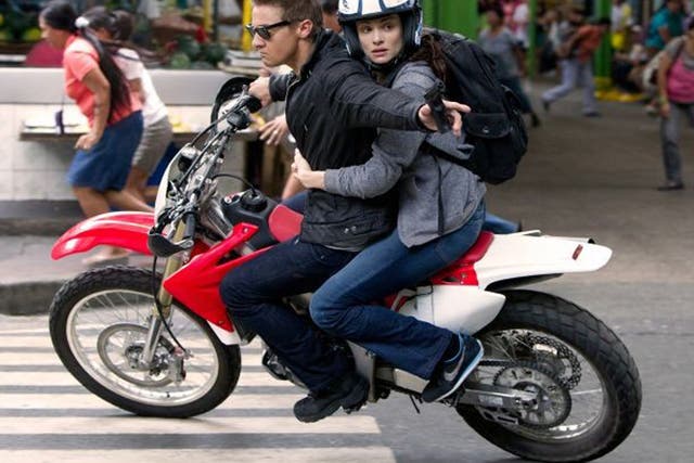 Jeremy Renner and Rachel Weisz ride out in 'The Bourne Legacy'