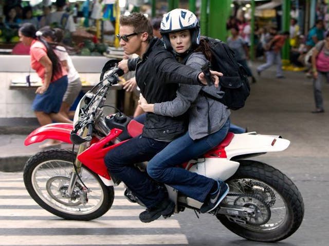 Jeremy Renner and Rachel Weisz ride out in 'The Bourne Legacy'