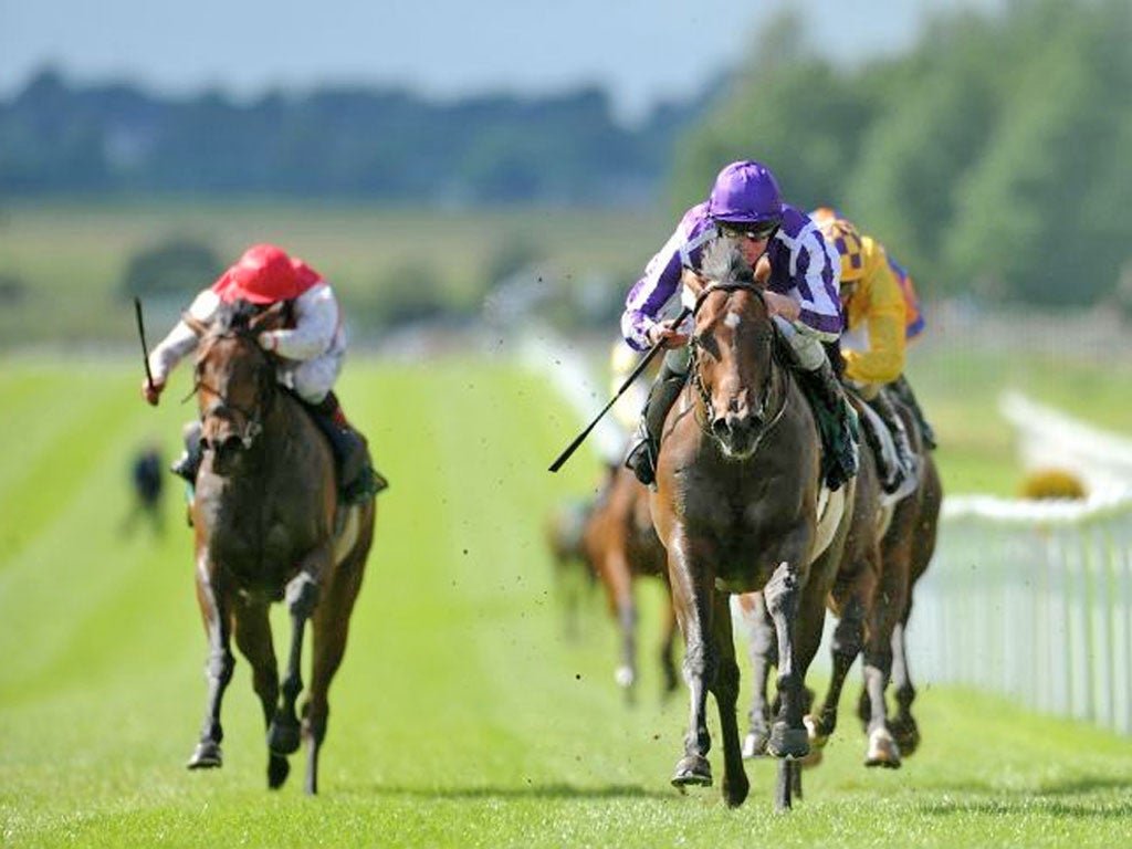 Pedro The Great, ridden by Seamie Heffernan (right), goes clear in yesterday’s Curragh Phoenix Stakes pa