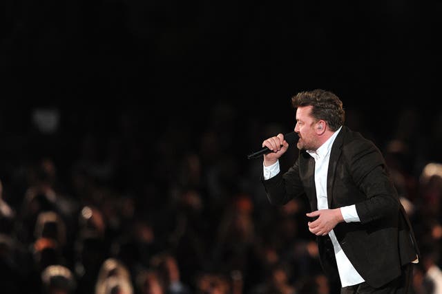 Elbow's Guy Garvey performs at the London 2012 Olympic closing ceremony