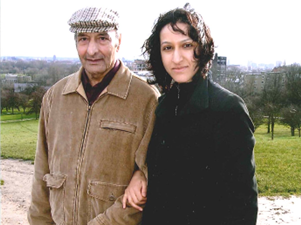 'An appetite for life, it seems, is still there': Arifa Akbar with her father on Primrose Hill in north London, near the family home