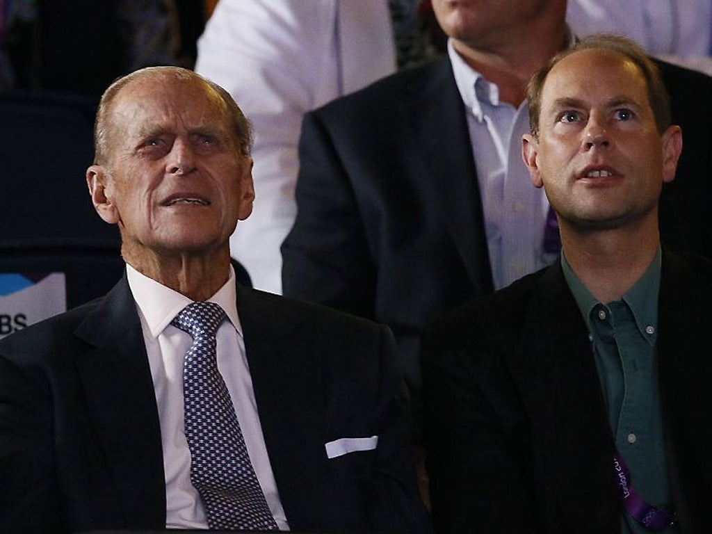 The Duke of Edinburgh, photographed at the Olympic boxing with the Earl of Wessex