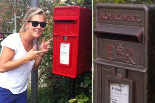 Team GB hockey star Georgie Twigg with the repainted postbox in Doddington, which had been bronze, right