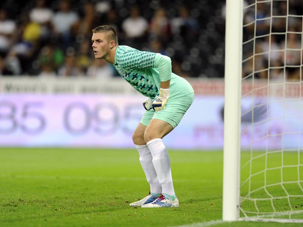Jack Butland in action for England