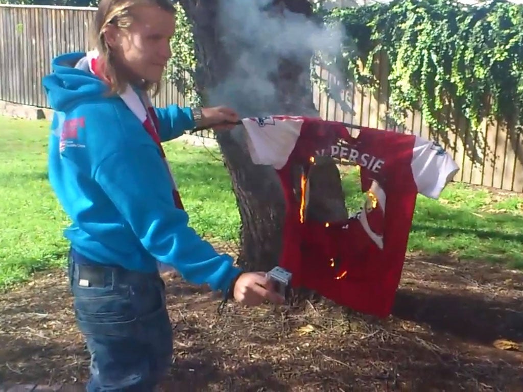 Fans have been burning Arsenal t-shirts in response to Van Persie being sold to Manchester United