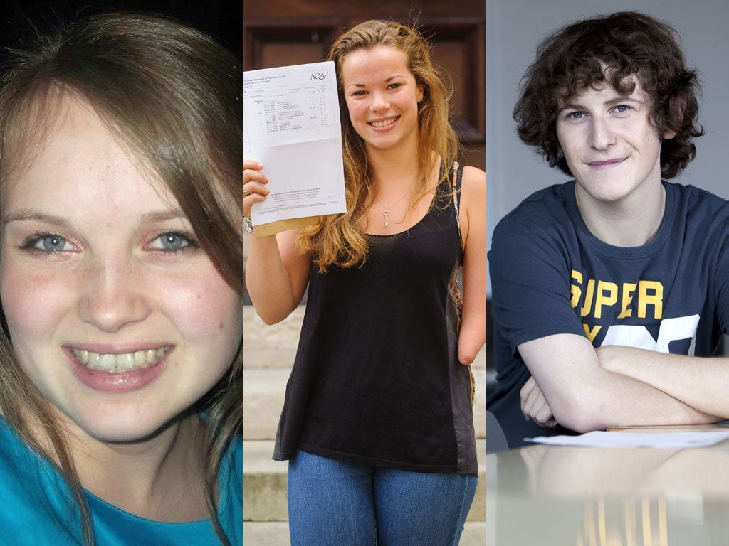 L-R: Rebecca Bates, Jess Harper and Jack Whitsey, who all received their A-Level results yesterday