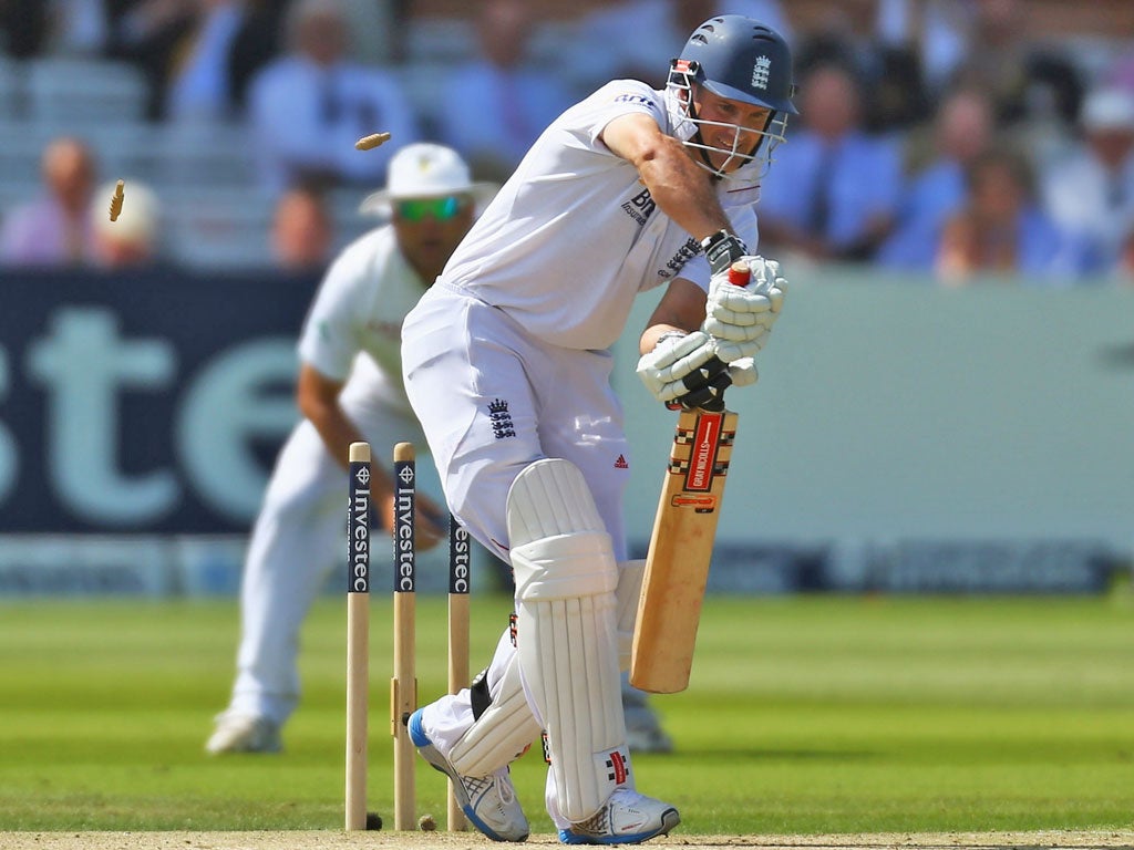 Andrew Strauss is given a working over by Morne Morkel before being bowled