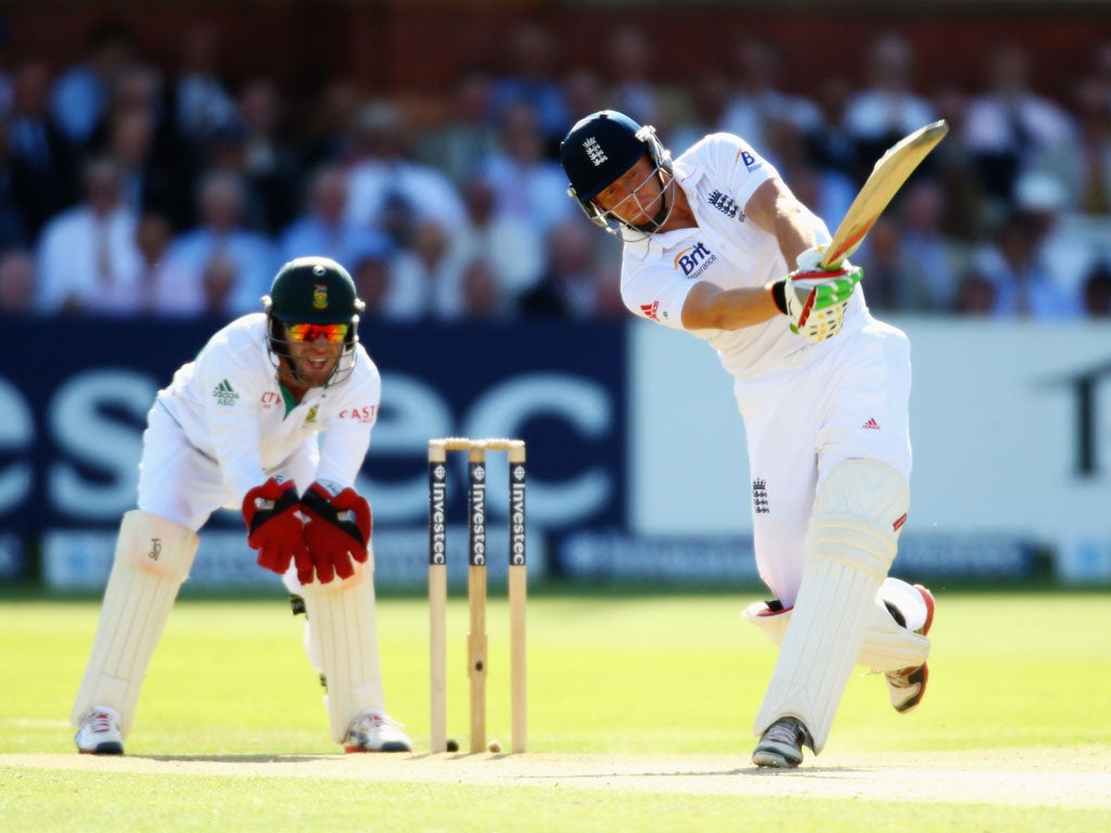 Jonny Bairstow hits out on the way to 72 not out for England yesterday