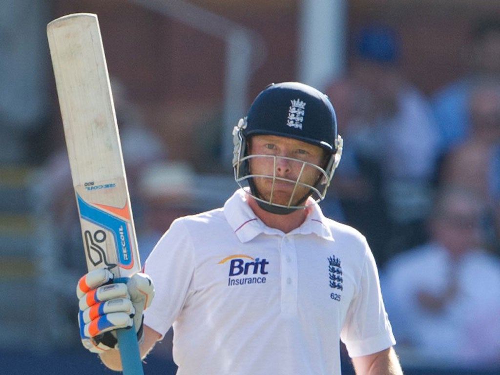 England's Ian Bell acknowledges the crowd's applause after
reaching his fifty at Lord’s yesterday