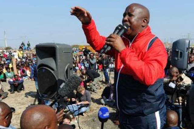 "They had no right to shoot," Malema said, even if the miners had opened fire first.