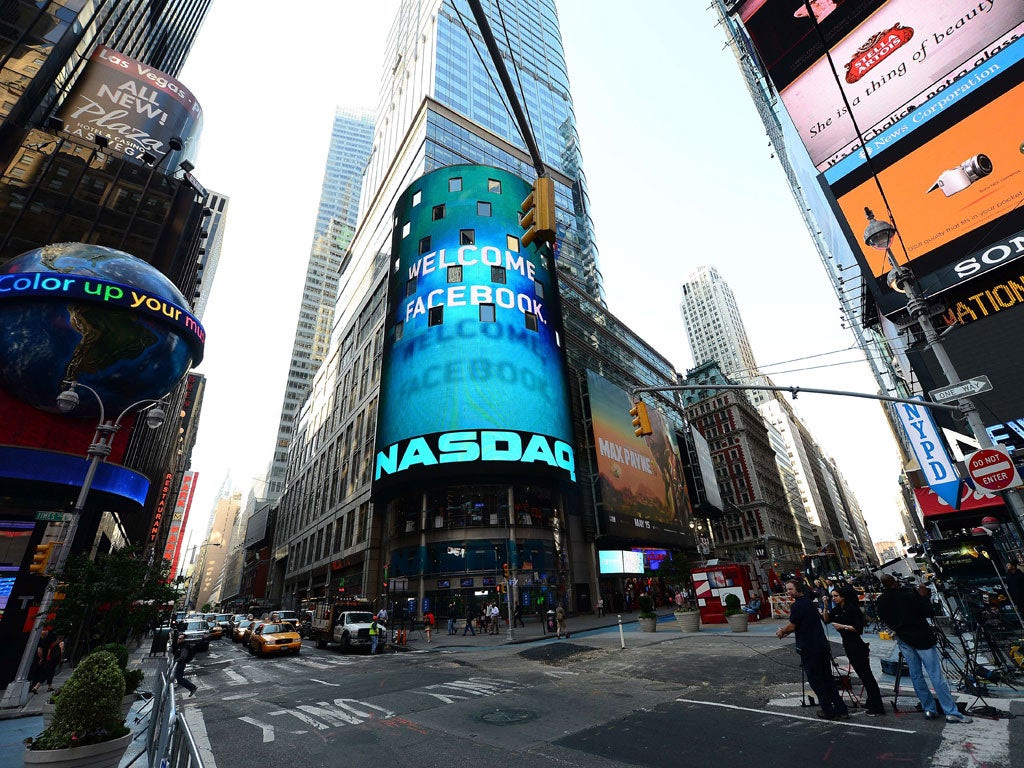 Launch pad: Time Square in New York hails the flotation of Facebook