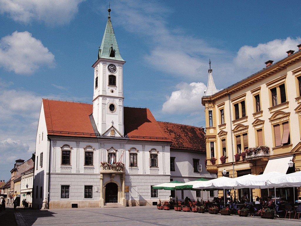 Square deal: The distinctive clock tower of Varazdin Town Hall on King Tomislav Square