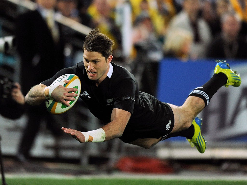 Fly boy: Cory Jane puts the All Blacks in command with a first-half try