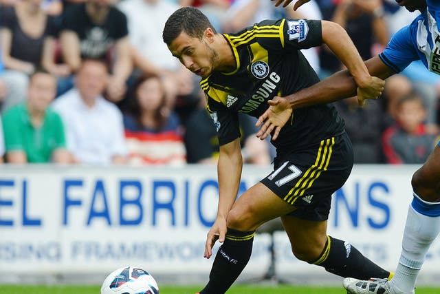 Debutant Eden Hazard played a starring role in Chelsea's win over Wigan this afternoon