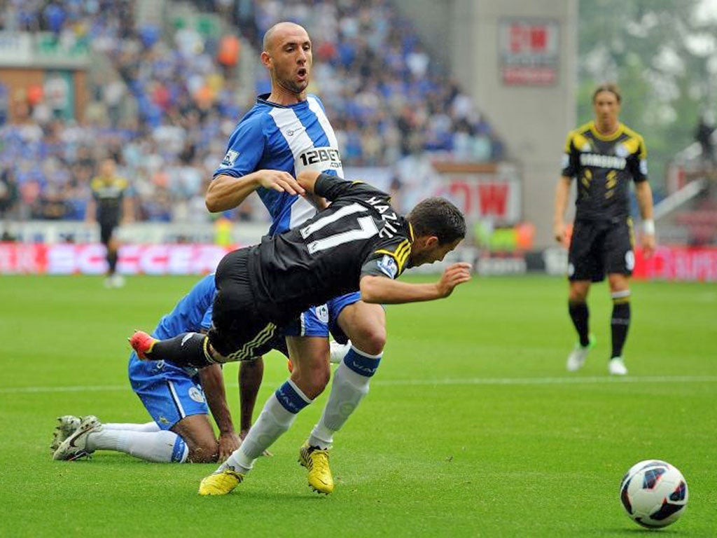 Eden Hazard is fouled by Ivan Ramis, earning Chelsea a penalty