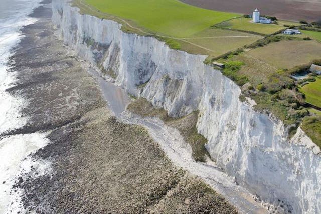 A large section of Dover’s famous White Cliffs has tumbled into the English Channel.