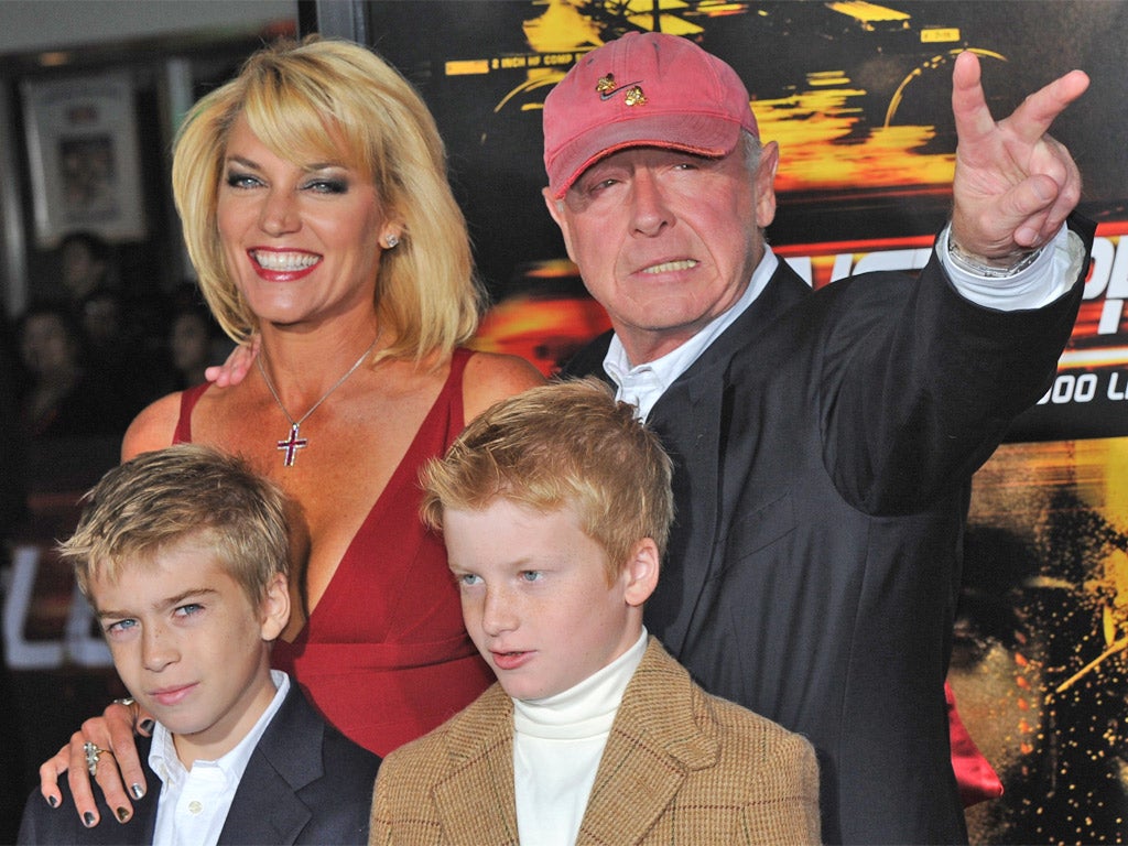 Tony Scott with his wife, Donna Wilson, and their children at the Los Angeles première of Unstoppable in 2010