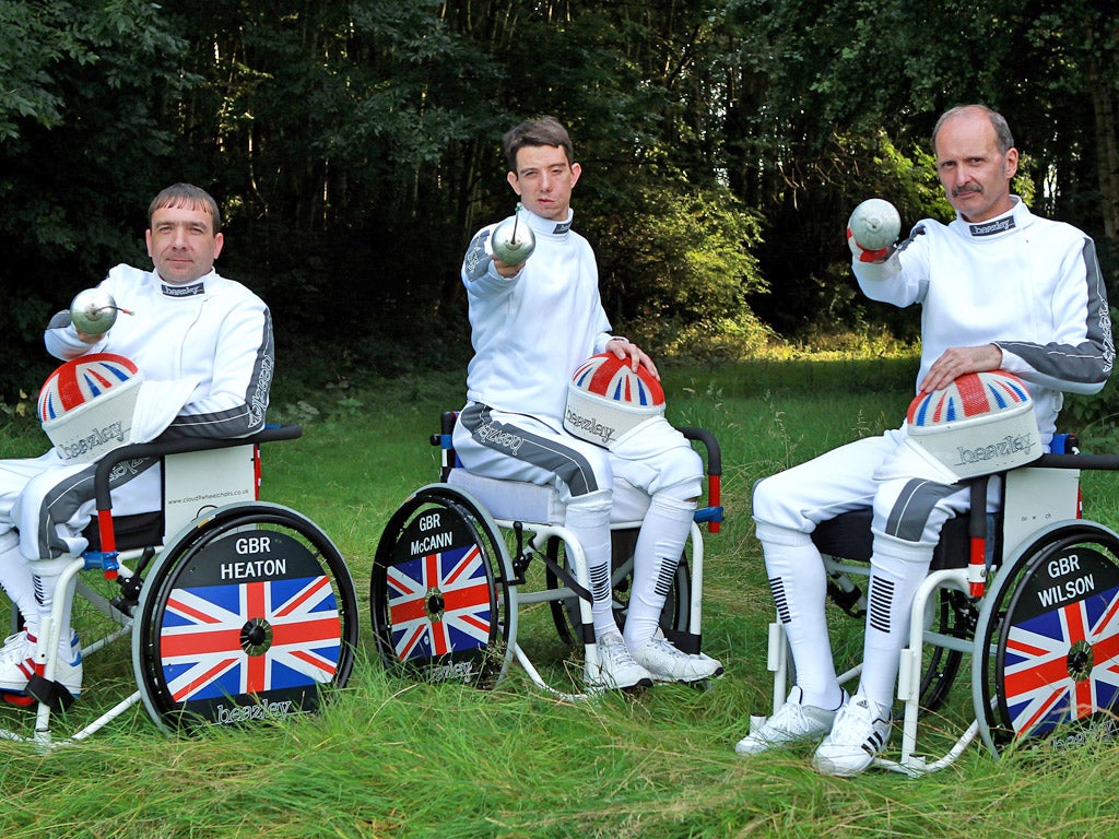 Members of the British Paralympic Fencing Team (from left to right): David Heaton, Craig McCann and Simon Wilson