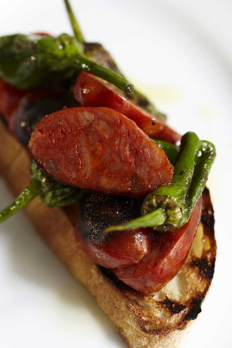 Chorizo and padron peppers on toast
