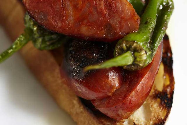 Chorizo and padron peppers on toast