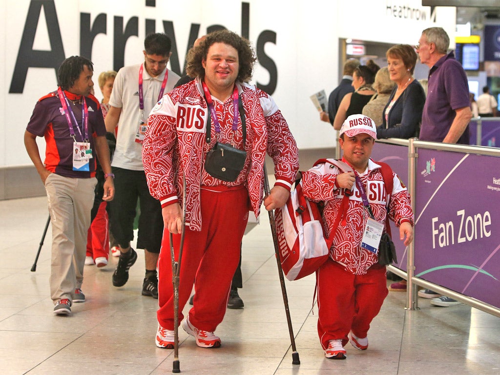 Paralympians from Russia arrive at Heathrow