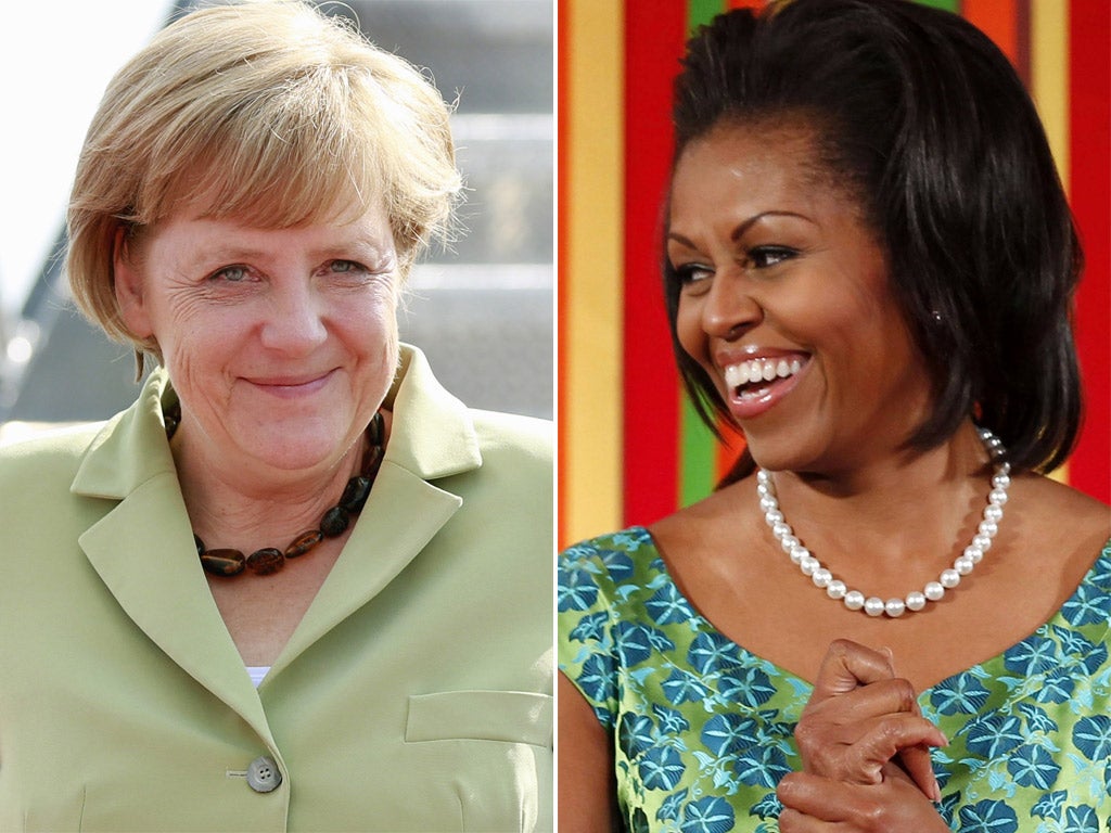 Angela Merkel, the German Chancellor and Michelle Obama, the American first lady