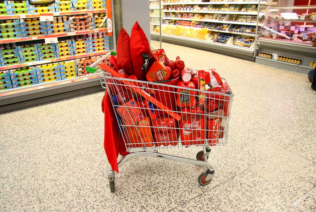 Living colour: Born in Manchester, 27-year-old Liz West arranged trolley-loads of supermarket staples by colour, making vivid art out of a consumerist chore