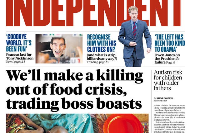 How The Independent covered the Glencore food crisis story yesterday