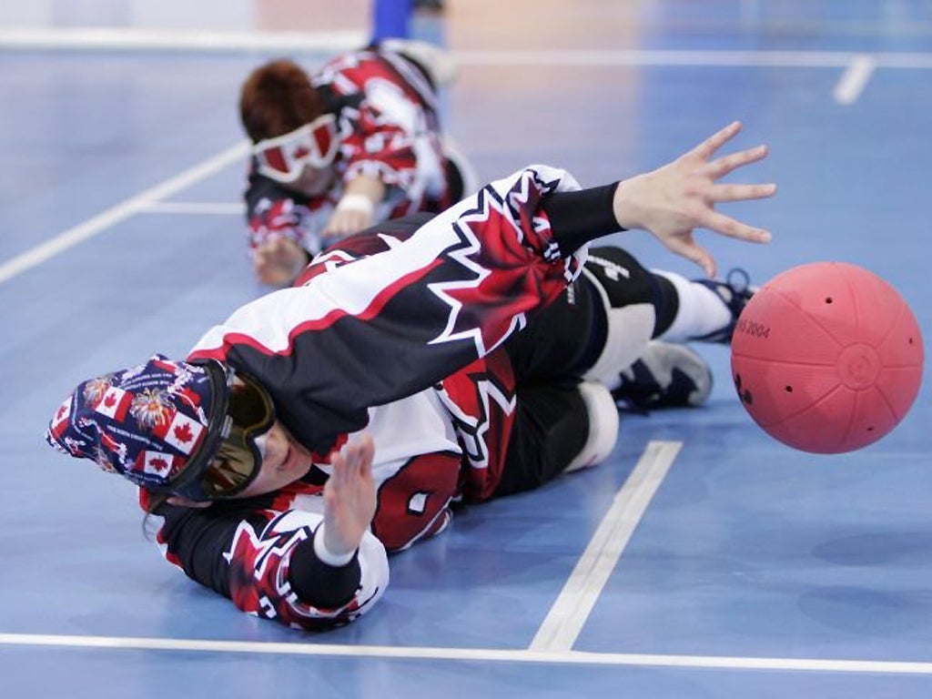 In goalball, all players wear dark glasses, so people with limited vision compete alongside those with no vision