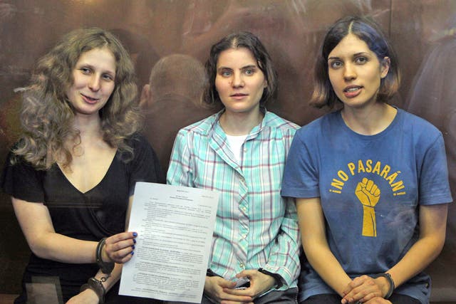 From left, Maria Alekhina, Yekaterina Samutsevich and Nadezhda Tolokonnikova